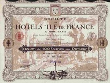 Societe des Hotels ile de france 1930 bordowa garonna MARYL Paris akcja założycielska