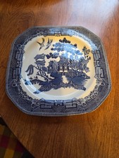 Platos de ensalada cuadrados vintage de 7,75" Bluw Willow Johnson Bros Inglaterra excelente estado