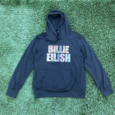Billie Eilish Merch Hoodie Black Boxy Fit Graphic Print Spellout Pullover Large