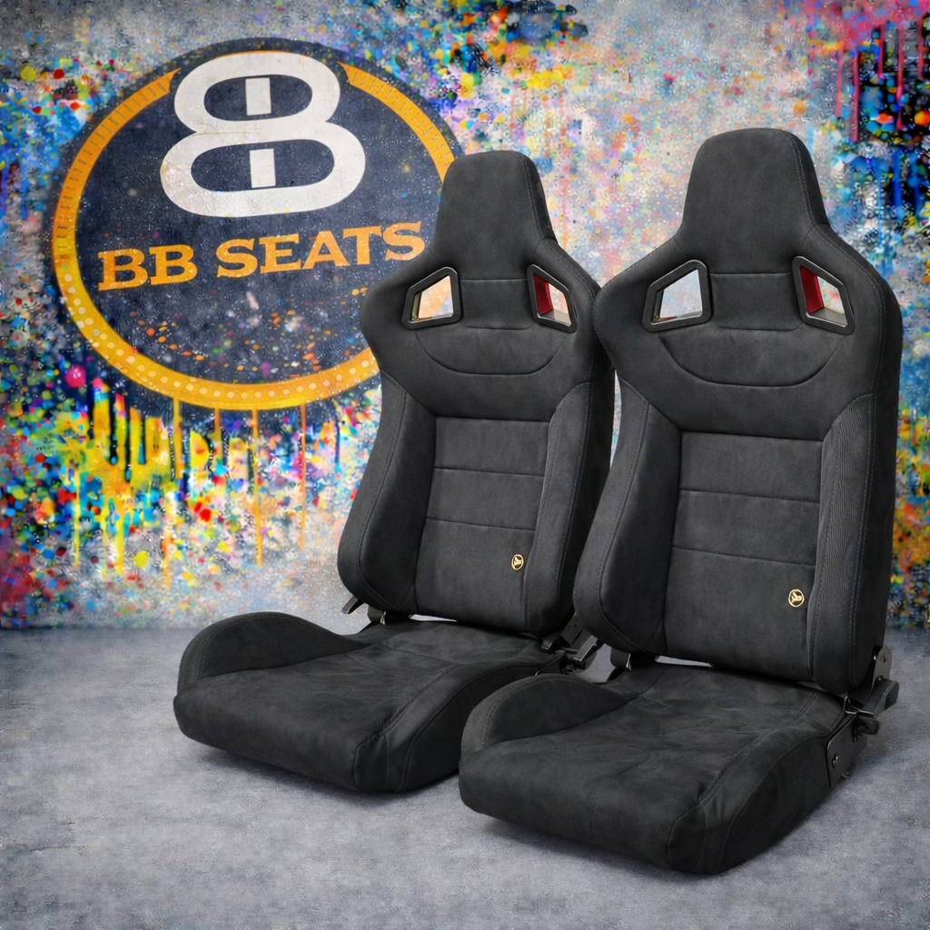 Pair Suede Alcantara BB6 Reclining Titling Car Bucket Sports