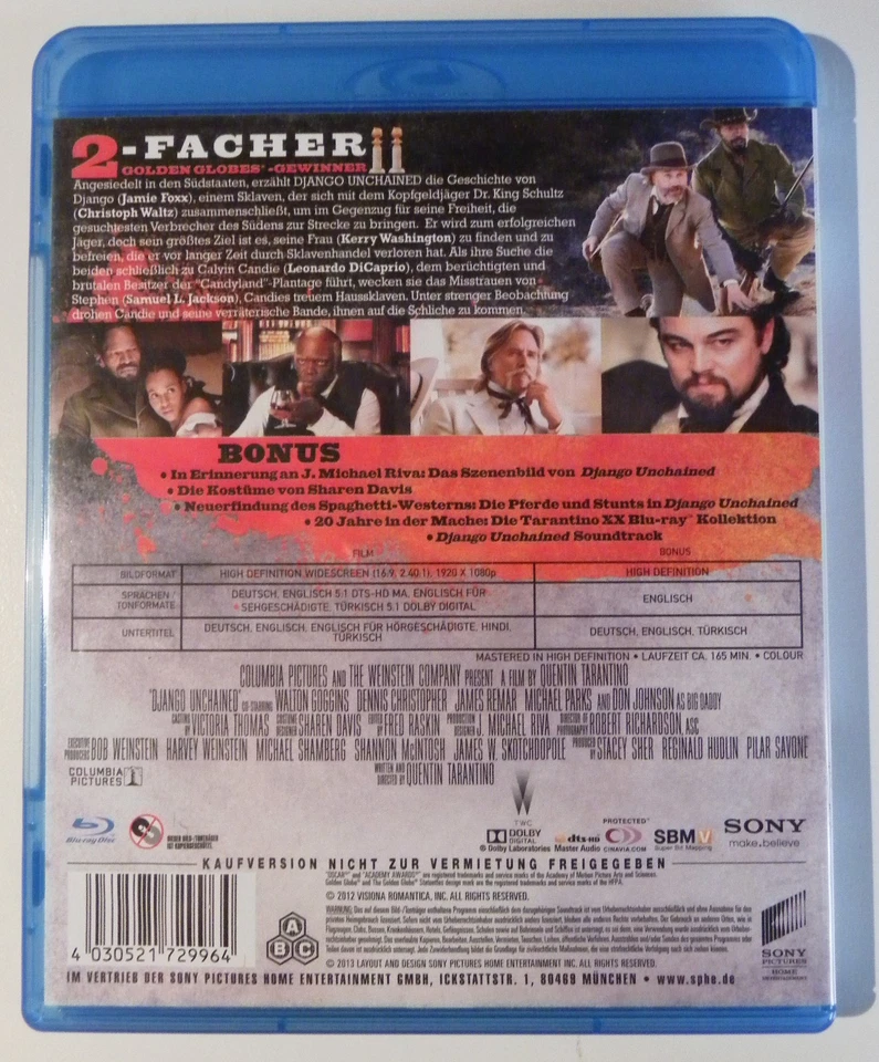 Django Unchained - Quentin Tarantino SONY BLURAY FSK16*** - Bild 2 von 2