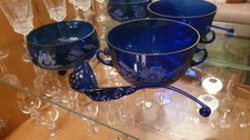 Glasschalen, Bowleschale mit Glaskelle, Obstschale, 2er Set, blau