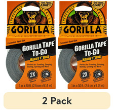  2 pack Gorilla Black Duct Tape to-Go, 1 in x 30 ft Single Roll