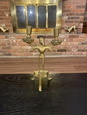 Antique Vintage Brass 2 Arm 3 Foot Russian Cossack Man Candlestick Holder