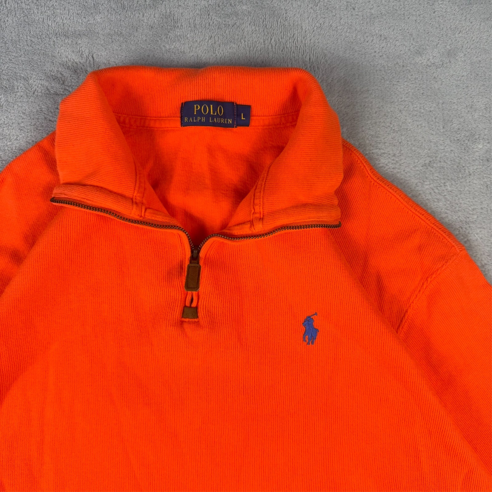 Vintage Polo Ralph Lauren Orange Pony Size Large 1/4 Quarter Zip Pullover Jumper image 4