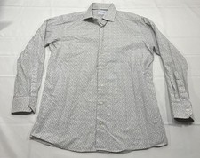 Eton Contemporary White Long Sleeve Poplin Button Shirt Men 39 15.5 Floral Stain