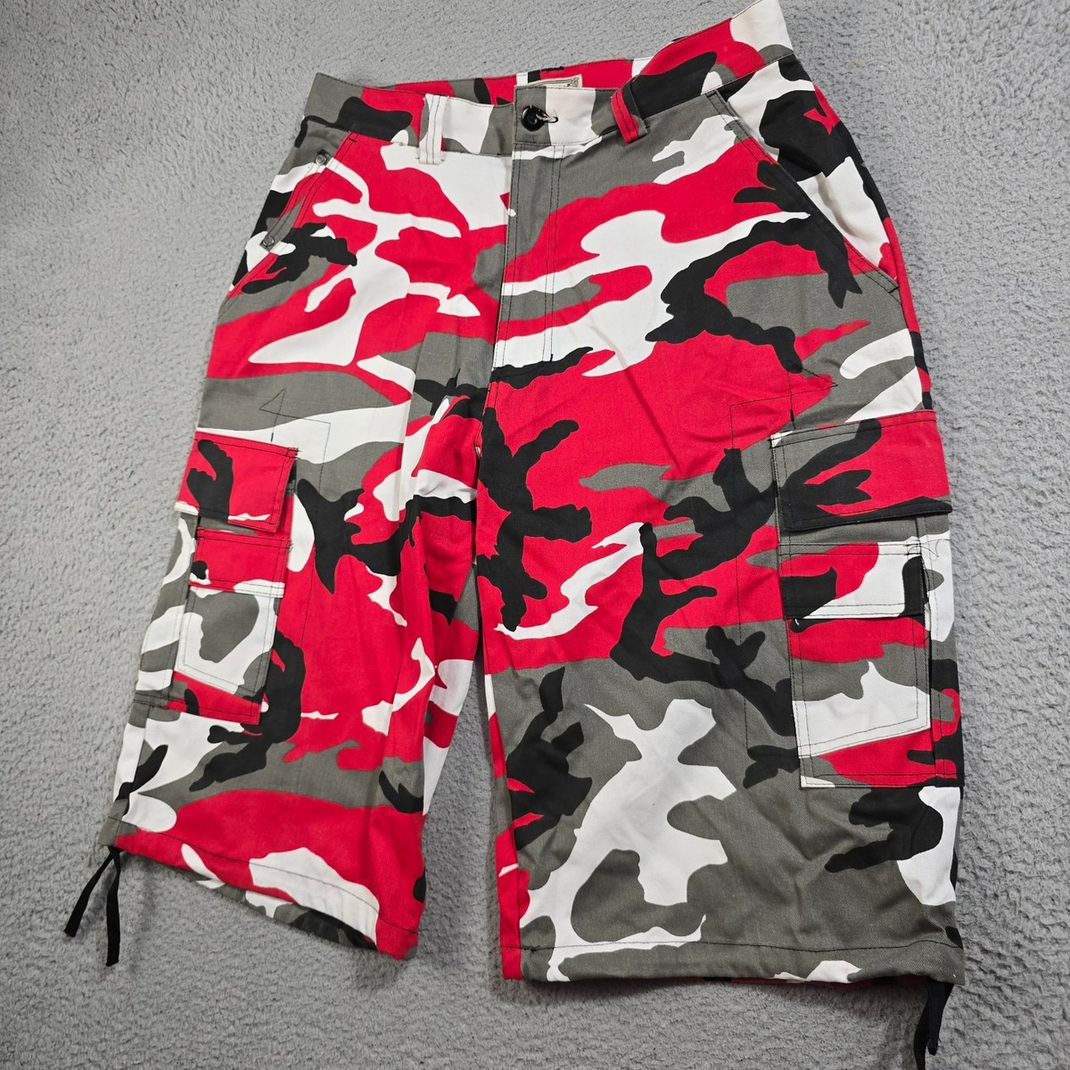 BTL Camo Cargo Shorts Mens 34 Red Gray Casual Streetwear Military