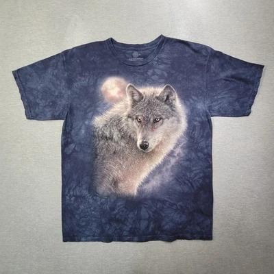 Camiseta The Mountain Para Hombre XL Azul Tie Dye Lobo Luna Llena Cuello Redondo Informal - Imagen 1 de 4