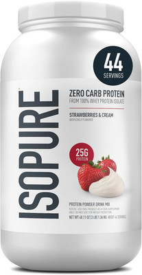 Zero Carb 100% Pure Whey Isolate Protein Powder, Gluten Free, with Vitamins, Str