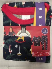 Size 10 Kids Holiday Sleep Wear Unisex Blue With Ornaments Members Mark