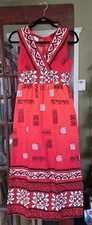 Flo Hawaii Vintage 1970's Barkcloth Long Red Tapa Tiki Dress NWOT Small