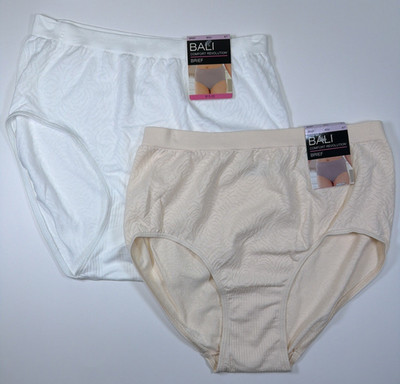 Bali Comfort Revolution Brief Panty Size 6/7 White & Beige  NWT 803J 2 PACK