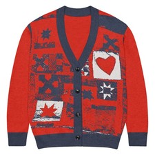 Knitted cardigan Random patchwork design hearts stars red white blue