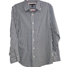 Banana Republic Mens Non-Iron Tailored Slim Fit Gingham Shirt Navy BlueM 15-15.5