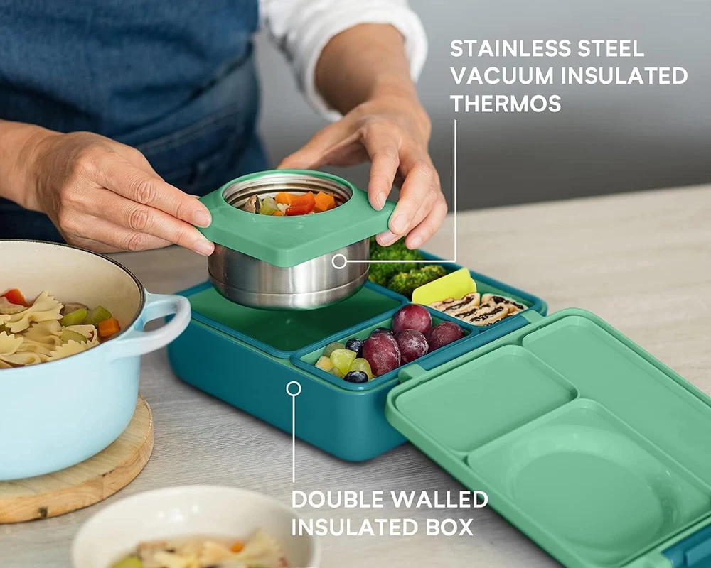 Kids Bento Box - Insulated lunch box with leak proof thermos - 3 compartments