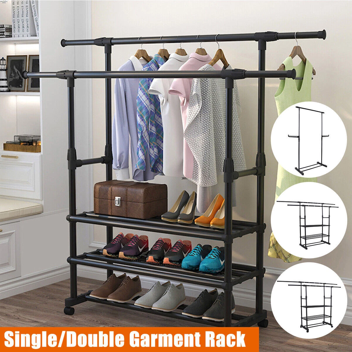 Clothes Rack Heavy Duty Metal Clothing Rack Rolling Garment Rack