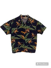 Hilo Hatties Tropical Bird Of paradise Hawaiian Shirt Boys Ocean XS Made In USA