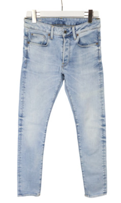 G-Star 3301 Slim Herrenjeans W29/L32 Whiskers Gebleichtes Denim Blau