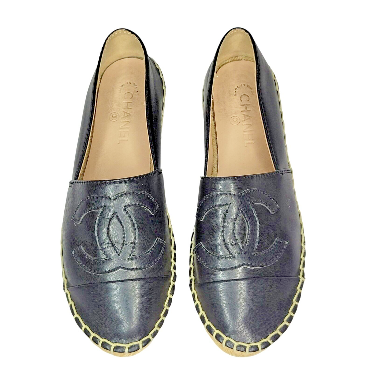 Chanel Espadrilles Womens Flat Shoes Sz 6 Black Lambskin