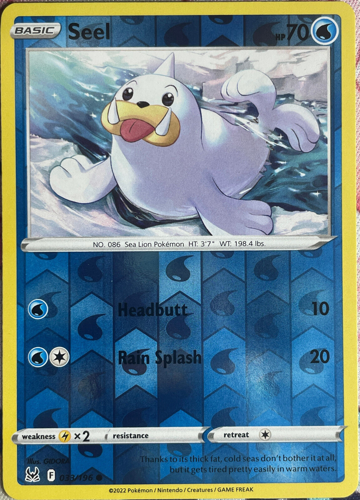 Seel Reverse Holo - 033/196 - Lost Origin Pokemon 2022