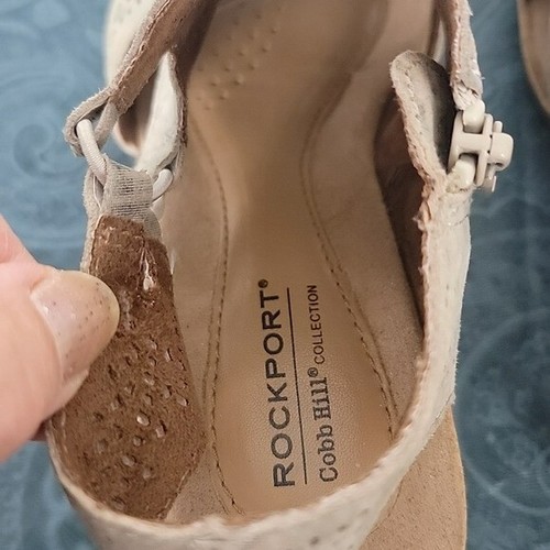 Rockport Beige & Green Print High Wedge Cork Sandals 7 - Picture 10 of 16