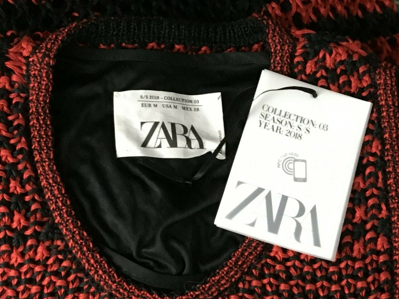 Zara Studio SS2018 Red Black Linen Crochet Knit Long Striped Dress Sz M NWT  New image 5