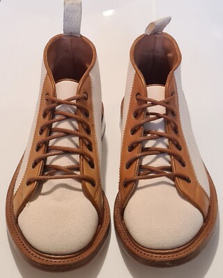 Trickers Ethan zweifarbige Canvas und Leder Stiefeletten Affe ecru Größe 7,5 