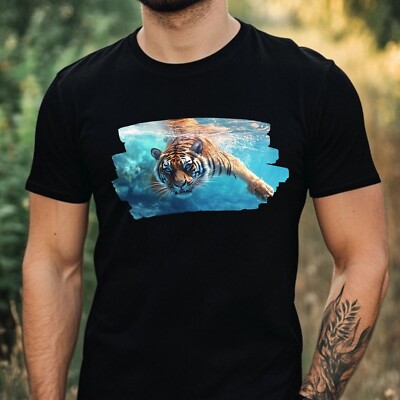 Herren T-Shirt Tiger schwimmt im Ozean Motiv Baumwolle Größe XS bis 5XL