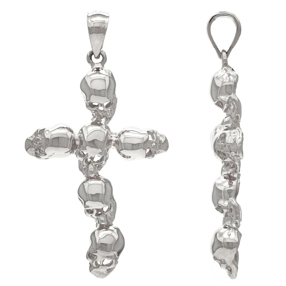 10k White Gold Solid High Polished Cross Skull Charm Pendant 1.65" 4.3 grams Foto 2 de 3