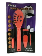 KINREX PUMPKIN CARVING KIT TOOL HALLOWEEN DECORATIONS 4 TOOLS AND 8 STENCILS