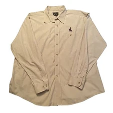 Antigua Mens Cowboy Beige Long Sleeve Button Down Shirt Front Pocket Size XXL