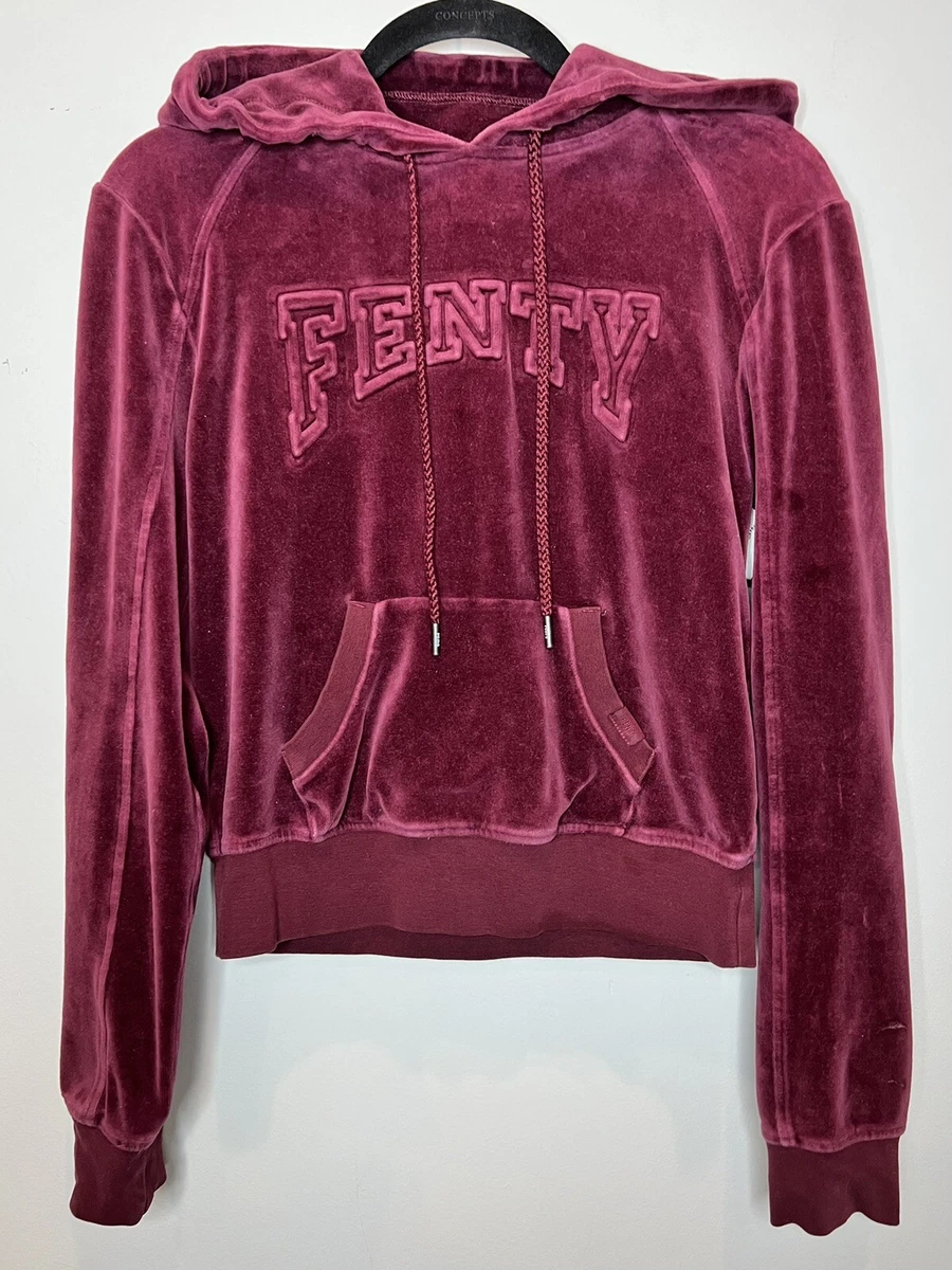 FENTY x Puma RHIANNA Crop Pullover Hoodie Velour Maroon Embroidered 13 Sz S P