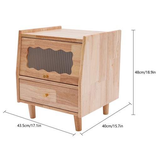 Mueble de noche de madera de goma de 43,5*40*48 cm armario de almacenamiento de dormitorio con 2 cajones - Imagen 3 de 17