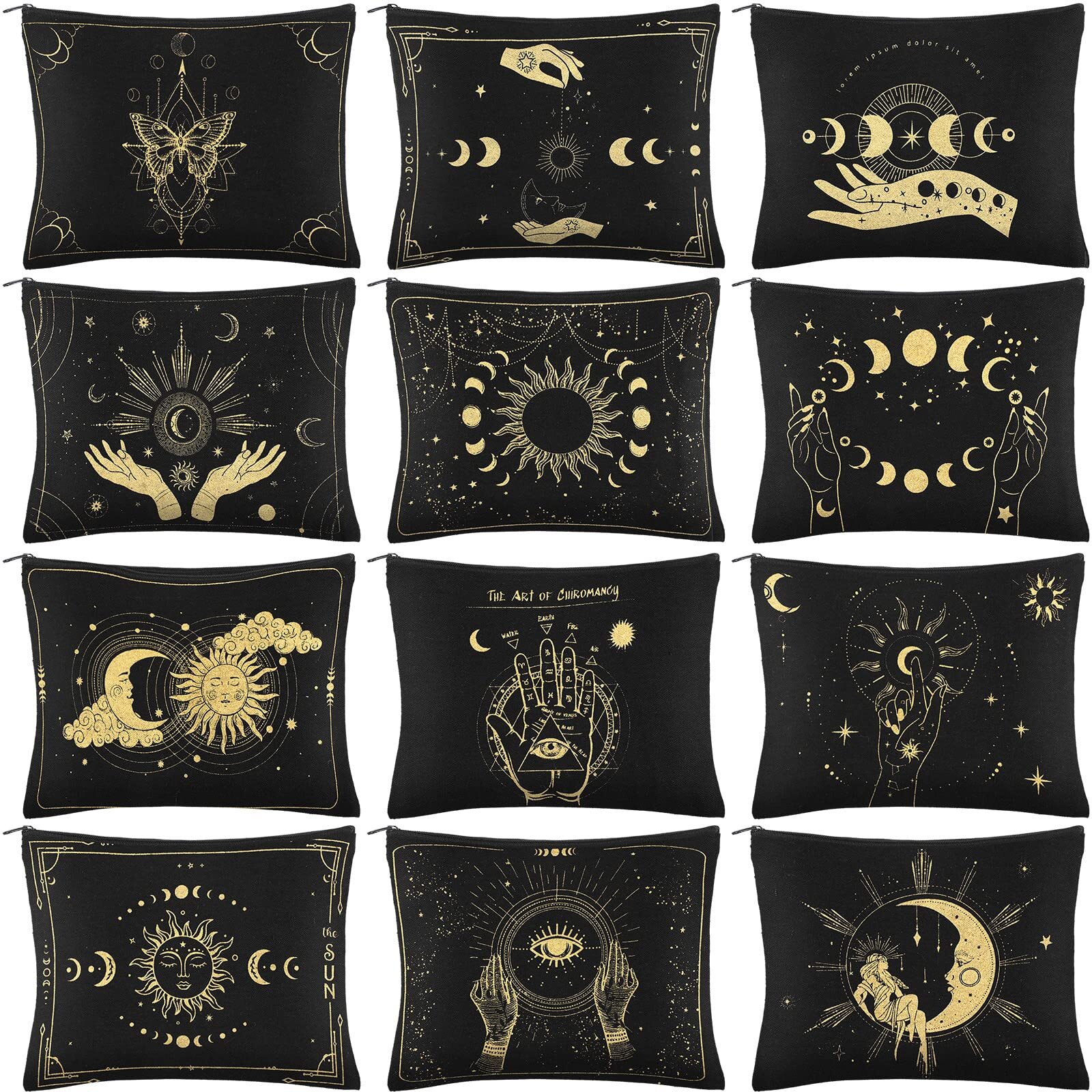 12 pcs witch tarot cosmetic bags Halloween travel purses cute portable makeup