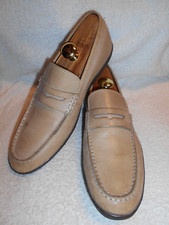Excellent Condition Bugatchi Beige Leather Cushioned Apron Toe Penny Loafers 9