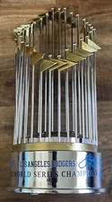 Julio Urias Austin Barnes SIGNED/INSC DODGERS 2020 WORLD SERIES TROPHY PSA BAS