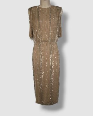 $1990 Rachel Gilbert Women's Beige Sequin/Bead Embellished Dress Size 2 |  eBay