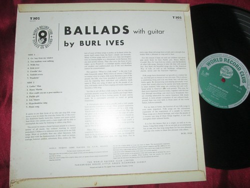 Burl Ives Ballads With Guitar World Record Club T. 302 Mono UK Vinyl Album LP - Picture 2 of 4