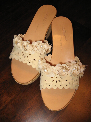 Nastro, Sandali Vicini Made Italian Beige Slide Accenti Zeppe, 7,5 - Foto 6 di 8