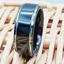 High Polished Black Tungsten Wedding Band Engraved Engagement Ring Men's Bands