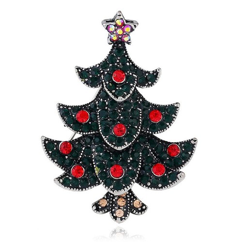Grün Weihnachtsbaum Kristall Mode Frauen Charm süß Vintage Diamant Brosche Anstecknadel - Bild 6 von 11