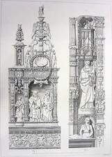 ROUEN CATHEDRAL TOMB AMBOISE CARDINAL ~ 1850 Architecture Art Print Engraving