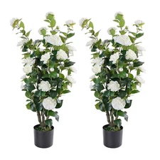 2Pack Artificial Potted Camellia Tree 47" Faux Floral Plant Decor Fade Resistant