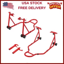 Motorcycle Front&Rear Combo Stand,Universal u+l Fork Paddock Stand w/Wheel,850LB
