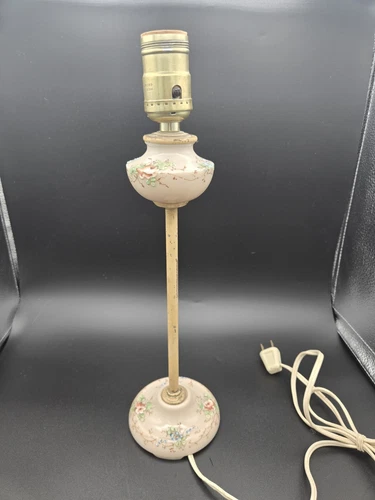 Vintage Pink Milk Glass Handpainted Floral Table Lamp