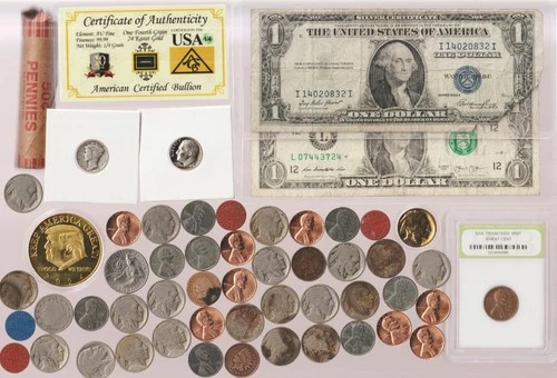 100 US Silver Dollar Mercury Liberty Buffalo Gold Bar Old US Coin Collection Lot