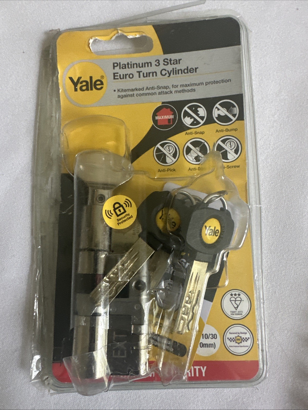 Yale Platinum Nickel-plated Brass Single Euro Thumbturn Cylinder lock, (L)70mm