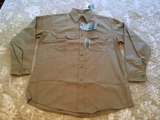 NOS Roebucks Khaki Twill Wrinkle Free Perma-Prest LS Button Up Shirt Men's L USA