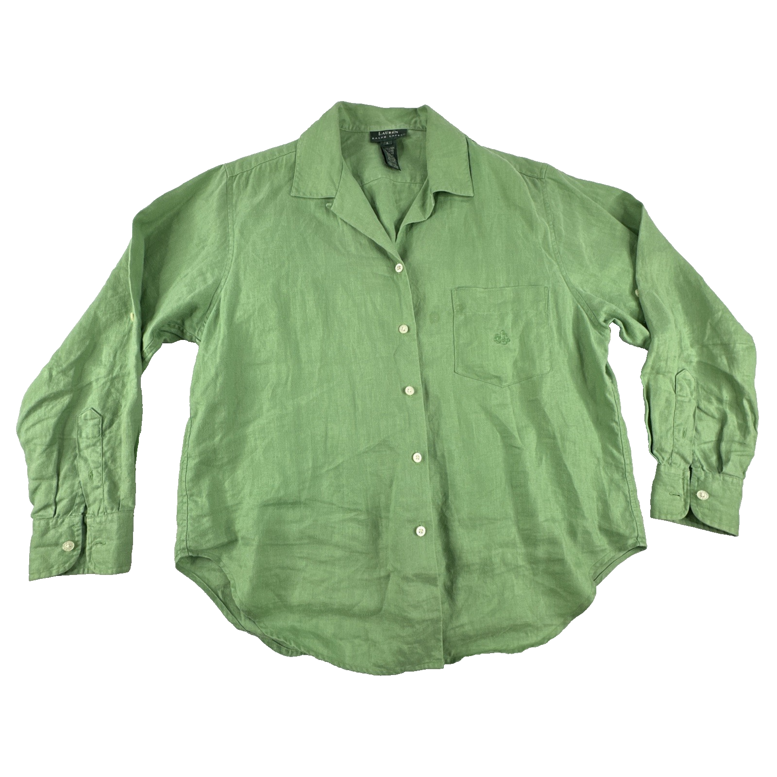 Lauren Ralph Lauren Green 100% Linen Button Up Shirt. Women's Size L