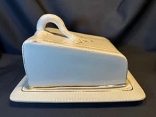 Antique White and Gold Porcelain Covered Cheese Wedge Dish Butter Dish